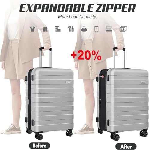 Image of KEYTANG Hardside Expandable Spinner Wheels Luggage Suitcase W /TSA Lock, Silver, 555-3pcs