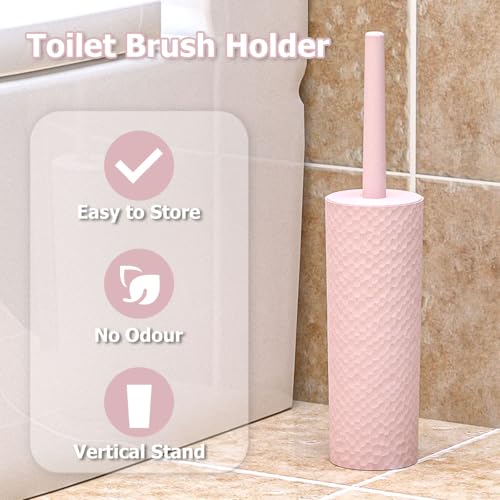Image of Topsky 2 Pack Compact Toilet Brush & Holder Set, Plastic Round Barrel Loo Brush with 2 Replacement Toilet Brush Head, Durable for Bathroom Toilet, Pink