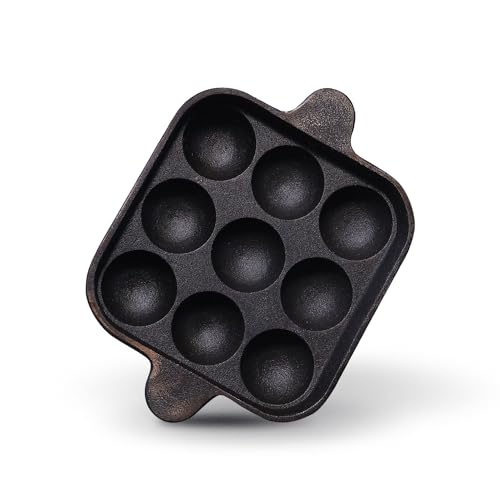 Image of Kichera Cast Iron Appam Pan | Nonstick 9-Cavity Appam Maker | 9.8 Inch, 1.8kg | Induction Friendly