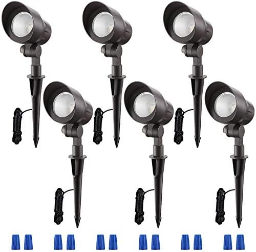LEONLITE Low Voltage LED Landscape Spotlight, 12V AC/DC Die-cast Aluminum Low Voltage Garden Lights, CRI90+ IP65 Waterproof for Outdoor Yard Bush Lighting, Bronze, 3000K Warm White, Pack of 6