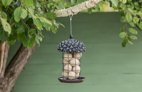 Dehner Natura Premium Futtersäule Louise, Meisenknödelsäule für 12 Meisenknödel, Futterstation für Wildvögel wetterfest/hängend, ca. 30 x 18 x 18 cm, Metall, dunkelgrau