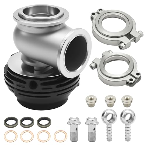 Hoypeyfiy 38mm External Wastegate Black Turbo Pressure Relief Valve Compatible with TiAL MVS Includes V-Band and Flanges Dual Spring 8 PSI / 14 PSI