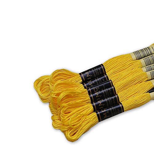 Image of Pack of 12 Premium Embroidery Thread | 100% Egyptian Cotton Premium Skeins | Cross Stitch Embroidery Floss | Oeko TEX Certified Stranded Cotton | Ideal for Arts & Crafts (Lemon Yellow 290)
