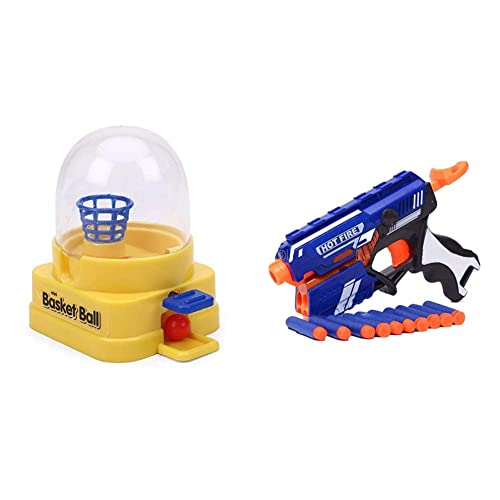 Image of Storio Mini Basketball Game+Storm Hot Fire Soft Bullet Gun Toy with 10 Safe Soft Foam Bullets-(Set of 2Toys),Multicolor Pack of 20 Pcs