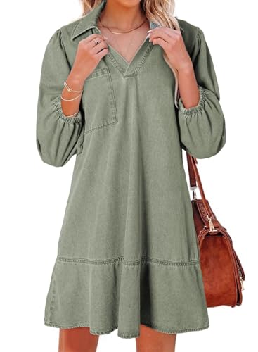 Dokotoo Womens Summer Dresses Casual 3/4 Puff Sleeve Denim Dress