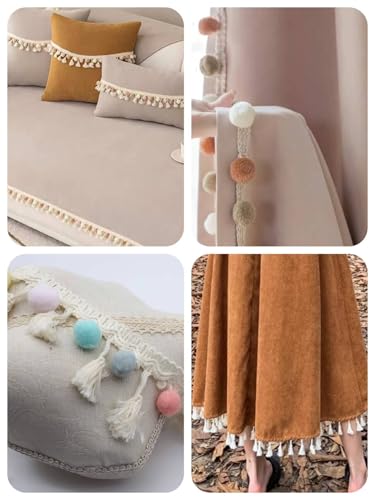 WANYI 1M Bommelborte Pompons Borten und Bänder zum Nähen Fransenborte mit Pom Poms Ball Fransen Trim Quastenborte Nähzubehör für Basteln Vorhänge Kleidung Party Dekoration(11)