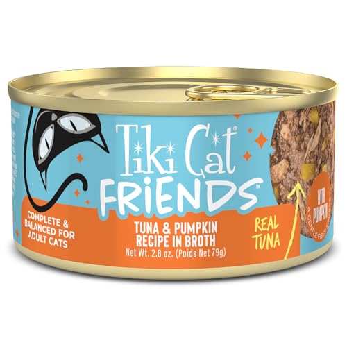 Image of Tiki Cat Friends Wet Cat Food, Tuna & Pumpkin, 2.8 oz. Can (12 Count) | Wet Cat Food, With Real Flaked Tuna, Pumpkin for Digestion, High Protein, High Moisture, Easy to Digest, FIber, 2.8 oz Can