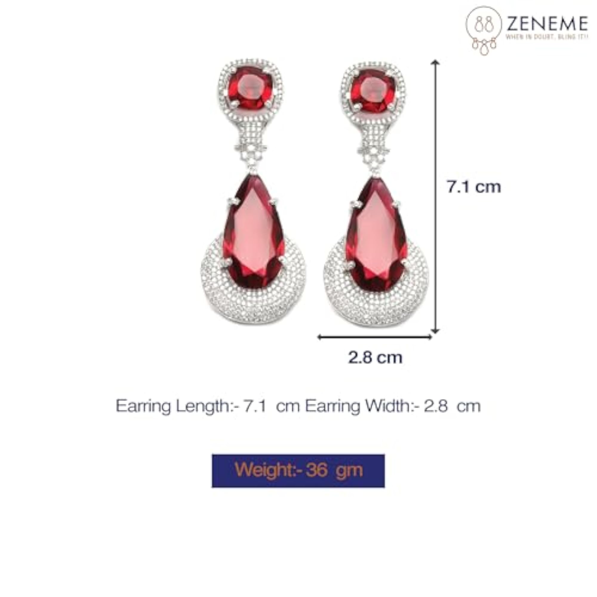 Rhodium-Plated American Diamond Teardrop Drop Earrings