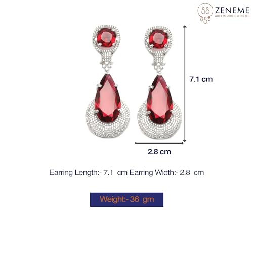 Rhodium-Plated American Diamond Teardrop Drop Earrings