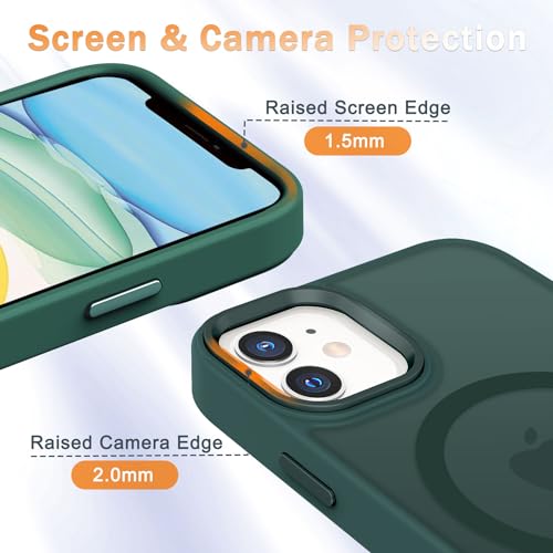 Image of YENAPOON for iPhone 12 Pro /iPhone 12 Case, Matte Magnetic Case, Dark Green | Fit for Magsafe, Screen Protector Included, Matte Translucent Frosted Slim Shockproof Protective Phone Cover
