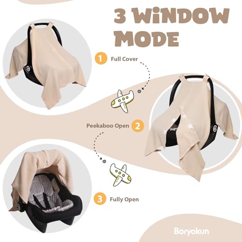 Image of Baby Car Seat Cover Muslin Infant Carseat Canopy, Peekaboo Opening Car Seat Covers, Unisex Large Universal Fit Lightweight Breathable Newborn Breastfeeding Nursing Covers