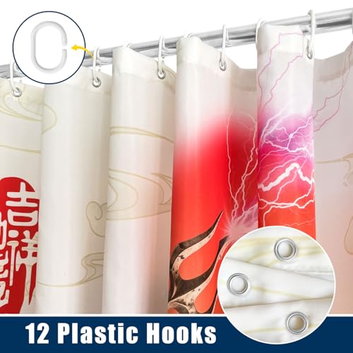 Image of Funny Cat Riding Whale Shower Curtain Set, Japanese Anime Sunset Ocean Waves Home Bathroom Decor, Polyester Cloth Fabric Bath Curtain with 12 Hooks 72 inch W x 72 inch L
