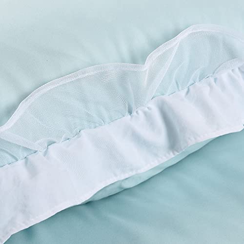 Brhf Victorian Ruffled Skirt Bedspread Set, 3 Piece Block Microfiber Coverlet With Flowing Tulle Skirt, Romantic 30 Inch Long Drop Bed Set For Bedroom - 1 Bedspread, 2 Shams (Spa Blue, Queen) #TOP5