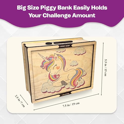 Image of Sketchfab Money Saving Box for Adult 100000, Wooden with Savings Tracker Bank Kids, Smart Piggy Bank, Box, Coin Box,Gullak Saver,Piggy Rs100000 Home Deal Gift Man, Women (Unicorn Cream)