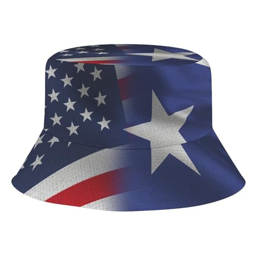 USA and Puerto Rico FlagsChildren's Bucket Hat for Boys and Girls, Breathable Summer Beach Hat54cm