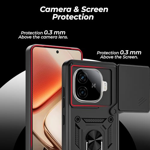 Image of A rtistque Armor Bumper Back Case Cover for iQOO Neo 10R 5G | Stylish Ring Holder & Inbuilt Stand | Sliding Camera Cover | Shockproof TPU Protective Design | iQOO Neo 10r Back Cover - Black