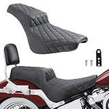 Aferrizu One-Piece Driver Rider and Passenger Seat for Harley Davidson Softail Standard Slim Deluxe Street Bob Heritage Classic 2018-2024 Black Motorcycle 2-Up Seat (Diamond Pattern)
