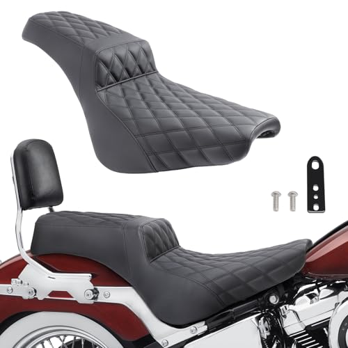 Aferrizu One-Piece Driver Rider and Passenger Seat for Harley Davidson Softail Standard Slim Deluxe Street Bob Heritage Classic 2018-2024 Black Motorcycle 2-Up Seat (Diamond Pattern)