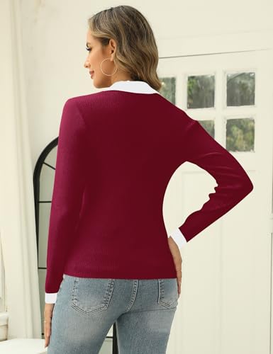 Image of Rapbin Women's V Neck Long Sleeve Ribbed Knit Pullover Sweater Slim Fitted Casual Basic Tee Tops