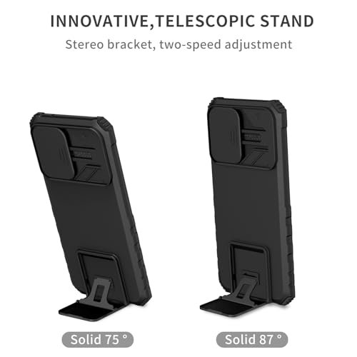 Image of ShieldTech Back Cover Case for Samsung Galaxy S20 FE 5G | Sliding Camera Shield | Stereoscopic Stand | Shockproof 360 Protection | PC + TPU Hybrid Mobile Case Cover for Samsung Galaxy S20 FE | Black