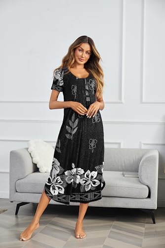 Ekouaer Moo Moos for Women House Dress Long Nightgown Flora Print Mumus Dress S-4XL2
