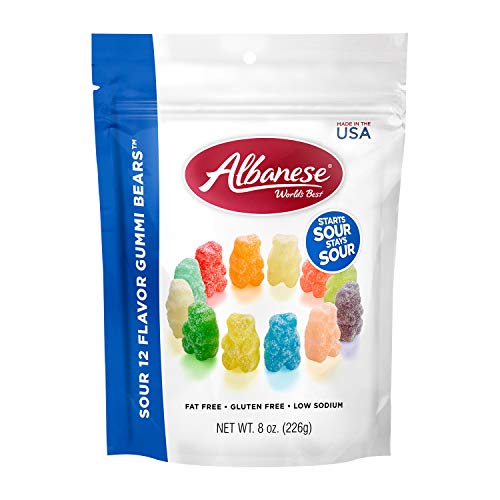Albanese World's Best Sour 12 Flavor Gummi Bears | 8oz Bag of Candy | 12 Unique Super Sour Flavors, Gluten Free, Fat Free, Soft and Chewy Gummy Bears | Perfect Travel Snack