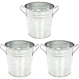 Hosley 3 Pack of Galvanized Planters 5" Dia x 4.5" H Durable Metal Plant Pots for Floral Arrangements Indoor and Outdoor Gardening with Vintage-Inspired Charm Rustic