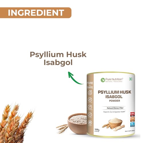 Image of Pure Nutrition Psyllium Husk Isabgol Powder, 100g | Natural Dietary Fiber Supplement | Supports Digestive & Gut Health | Helps Ease Irregularity & Bloating | Gluten Free, No Sugar Added
