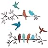 Walasis Metal Bird Wall Decor Outdoor Birds on Tree Branch Decorative Wall Art Farmhouse Rustic Wall Sculpture Bird Ornament Hanging for Living Room Bathroom Kitchen Set of 5