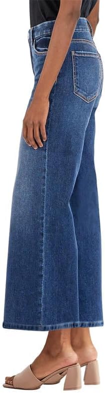 Genleck Women's Wide Leg Jeans – Cropped High Waisted Petite Trendy Jeans Button Stretchy Capri Baggy Loose Fit Denim Pants - Image 4