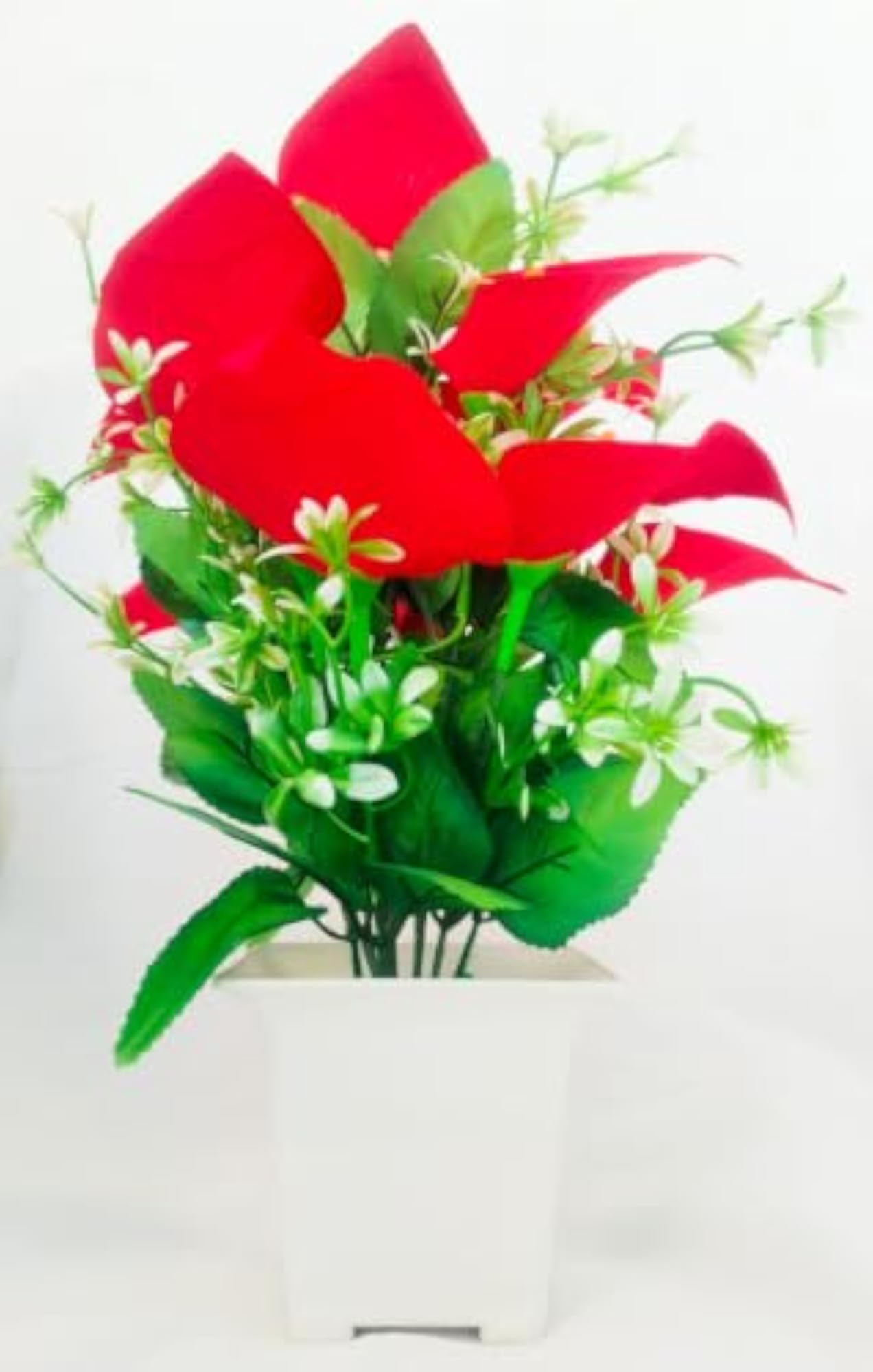 Artificial Red Anthurium Flower Plant with White Pot