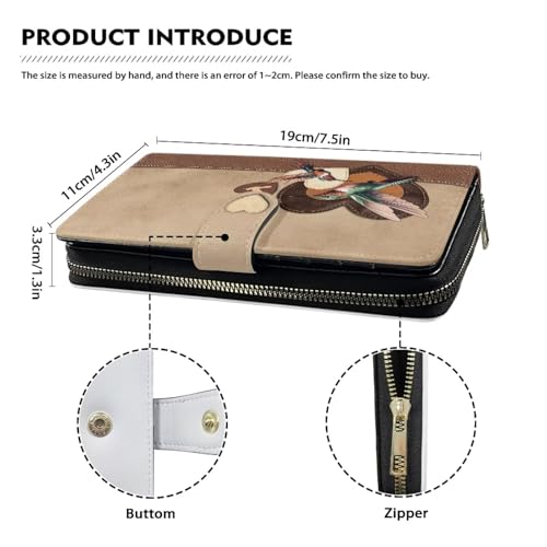 Image of COEQINE Ladies Wallets Pink Leopard Heart Black Printed Leather Phone Long Clutch Purses Check Coin Change Holder