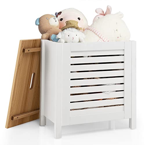 Costzon Kids Toy Box with Lid, Wooden Storage Cabinet with Louver Design, Removable Cover, Fixing Slats, Handle, Non-Slip Pads, Toy Organizer Chest for Entryway, Bedroom, Living Room (White) Costzon Kids Toy Box with Lid, Wooden Storage Cabinet with Louver Design, Removable Cover, Fixing Slats, Handle, Non-Slip Pads, Toy Organizer Chest for Entryway, Bedroom, Living Room (White)