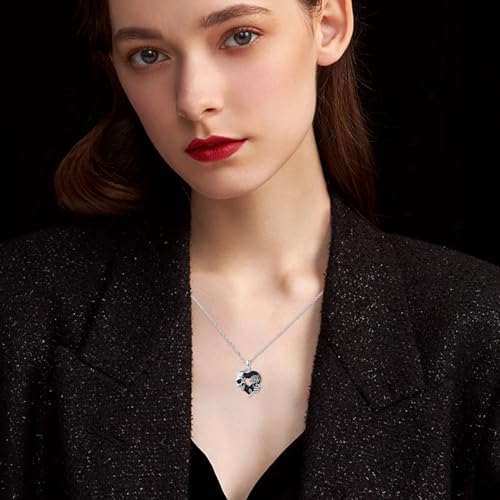 Image of S925 Sterling Silver Skull Pendant Necklace Heart Crystal Birthstone Skull Necklace Gothic Jewlery Gifts