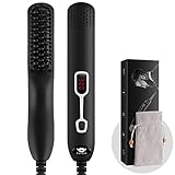 Cayzor Beard Straightener Comb for Men - Upgraded Professional Electric Mens Beard Straightening Heated Brush Portable Anti-Scald 5 Adjustable Temperatures & LCD Display with Carrying Bag