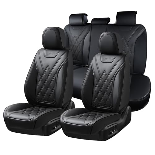 Image of Coverado Car Seat Covers Full Set, Seat Covers for Cars, Front Seat Covers and Back Seat Cover Waterproof Leather Automotive Seat Cover, Universal Car Interior Protectors Cushion for Most Cars
