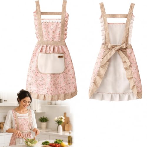 Image of PUJI 1 Pcs Women Kitchen Apron with Hand Wipe Pockts, Big Pocket,Hand-wiping, Waterproof for Cooking Baking,Center Pocket Hand Towel Women and Men (1 Pcs)