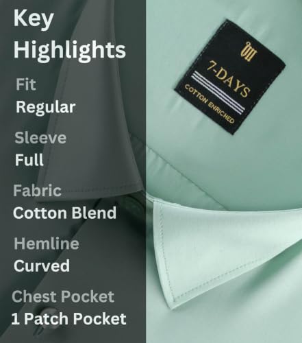 Image of 7-DAYS Men's Premium Formal Shirt - Cotton Rich, Regular Fit, Full Sleeve, with Pocket, Durable & Easy Care - Perfect for Office & Everyday Wear