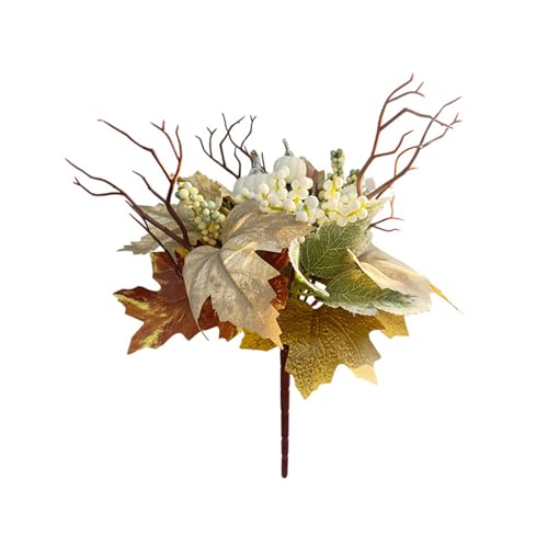 HKYFNNBW - Ramo de flores artificiales de otoño para Halloween, hojas de arce falsas, calabazas y bayas para decoración del hogar, cocina, Acción de Gracias (blanco 2, 34 cm)