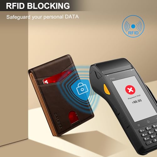 Image of Wallet for Men Slim RFID Blocking Leather Credit Card Holder Wallet for 14 Cards, Bifold Minimalist Thin Wallet with 2 ID Windows & Cash Slot, Front Pockt Carteras Para Hombres, Birthday Gifts for Men