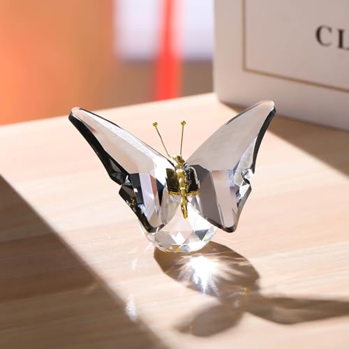Movdyka Schmetterlings-Figuren aus Kristallglas für Mutter, Damen, Grauer Glasschmetterling, Handwerk, Schreibtisch, Büro, Dekoration, Tischdekoration, Tierornamente, Briefbeschwerer