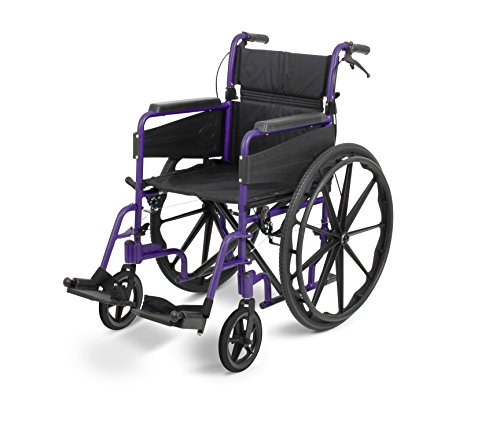 Days Escape Lite Self Propelled Standard Wheelchair, Purple, Lightweight and Foldable Frame, Aluminium Wheelchair, Portable Transit Travel Chair, Removable Footrests