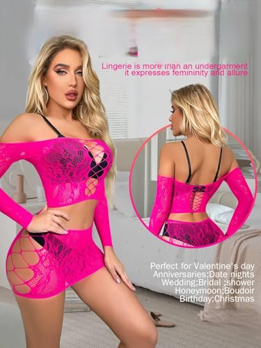 Image of GirlFriend Lingerie for Women Lovely Deep V Neck Teddy Babydoll Mesh Nightwear for Women Mesh Badydoll Fishnets Dresses See Through Lingerie Chemise Outfits One Piece