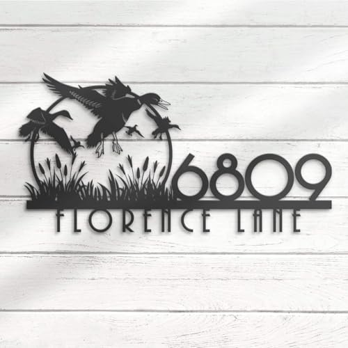 Custom Duck Hunting House Number Sign, Personalized Hunter Metal Address