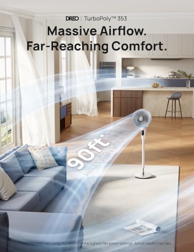 Image of DREO Fan for Bedroom, 2026 Upgraded, 90ft Airflow, Quiet Fan, 90 Oscillating Standing Fan for Whole Room, DC Motor, 8+H Speeds, 3 Modes, 38-42'' Adjustable Height, 8H Timer, 105 Manual Vertical