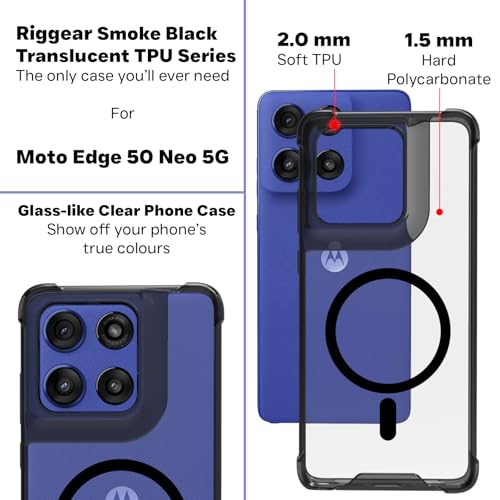 Image of RIGGEAR Shockproof Clear Hybrid Armor Magnetic Back Cover Case Compatible with MagSafe Accessories for Motorola Moto Edge 60 Stylus 5G (Clear-Black TPU Bumper + Transparent PC)
