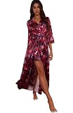 Chi Chi London Damen Maxilanger Bademantel mit Blumenmuster, Burgunderrot, burgunderfarben, 38