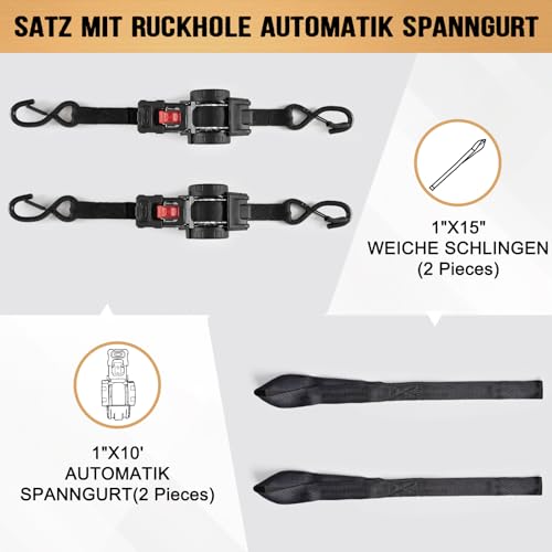 Sangle d'arrimage rétractable contre les nœuds pour chargement de moto et camion - 6