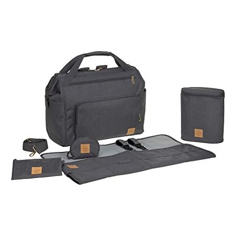 LÄSSIG Baby Zwillingstasche Wickeltasche Babytasche mit Rucksackfunktion inkl. Wickelzubehör/Goldie Twin Bag, anthrazit, 1 Stück (1er Pack) Cover