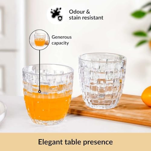 Image of Nestasia Transparent Small Juice Glasses Set of 6 (260 ml Each) - 100% Food Safe & Dishwasher Safe Basket Weave Textured Tumblers - Ideal for Water, Tea, Coffee & Refreshments - Perfect for Gifting